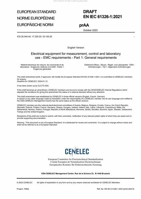EN IEC 61326-1:2021測(cè)量、控制和實(shí)驗(yàn)室用的電設(shè)備 電磁兼容性要求 第1部分:通用要求