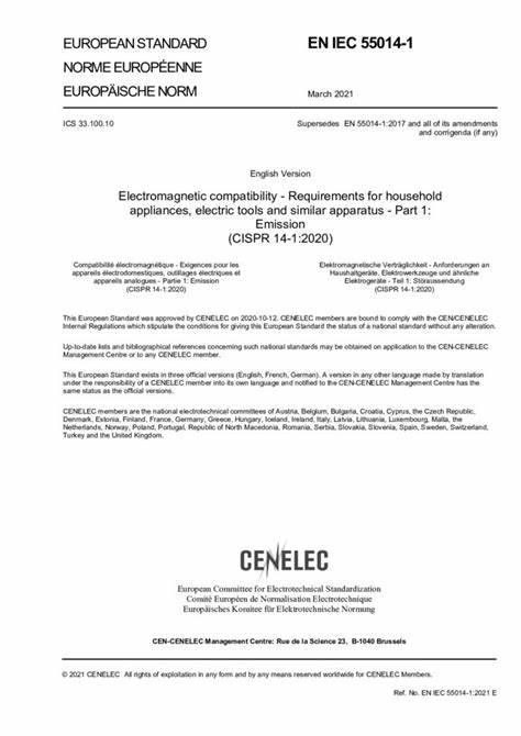 EN IEC 55014-1:2021家用電器、電動工具和類似器具的電磁兼容要求 第1部分:發(fā)射