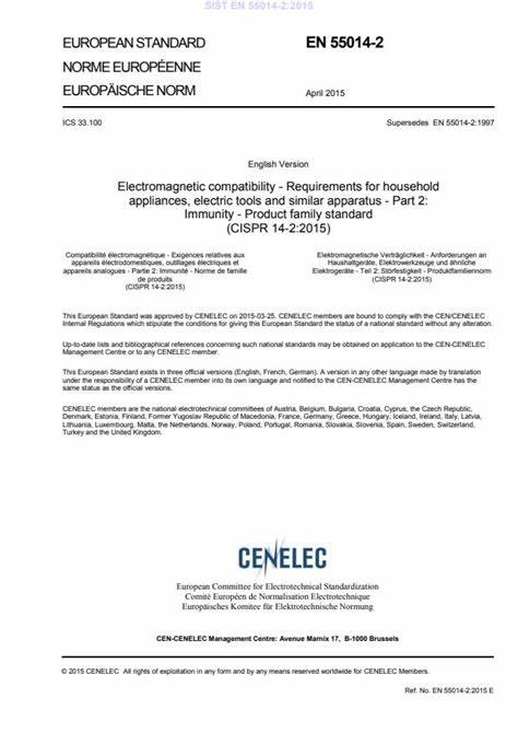 EN 55014-2:2015家用電器、電動(dòng)工具和類(lèi)似器具的電磁兼容要求第2 部分:抗擾度